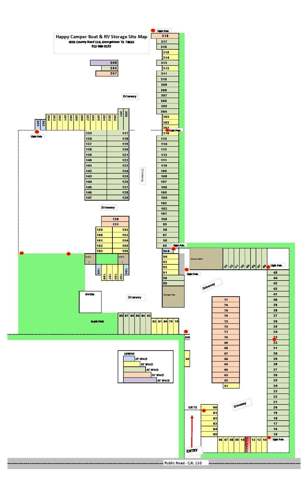 Happy Camper Boat & RV Storage Parking Layout Map