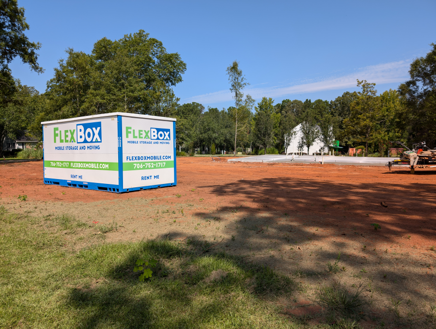 Storage Container in Front of Construction site