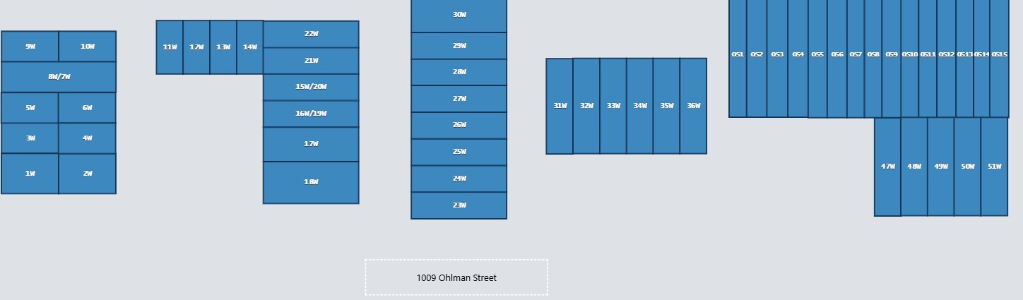 	Our site map showing our storage unit layouts of enclosed and outdoor units