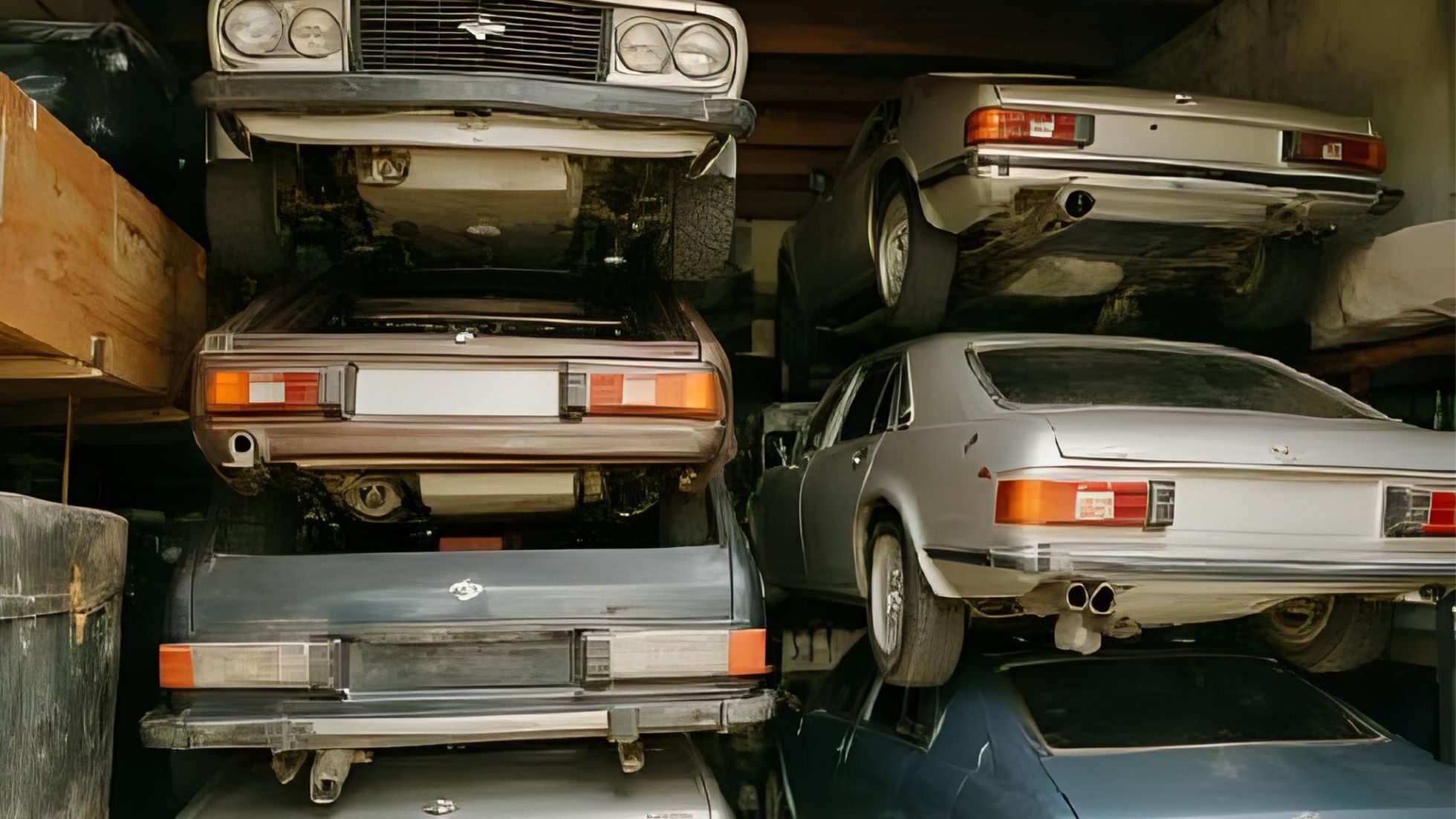 cars stored in a large storage unit