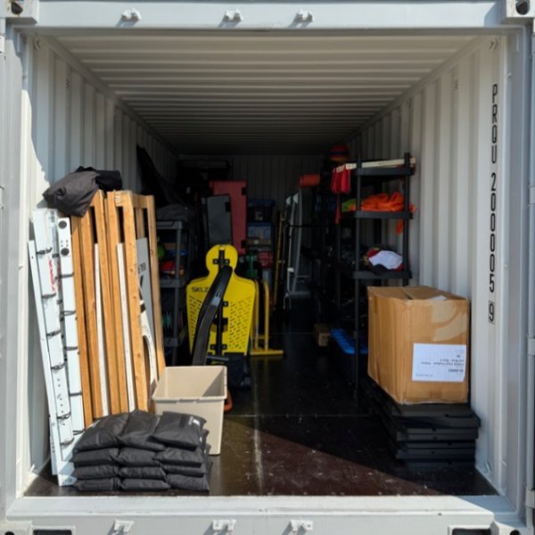 Storage container in Kitchener filled with household items.