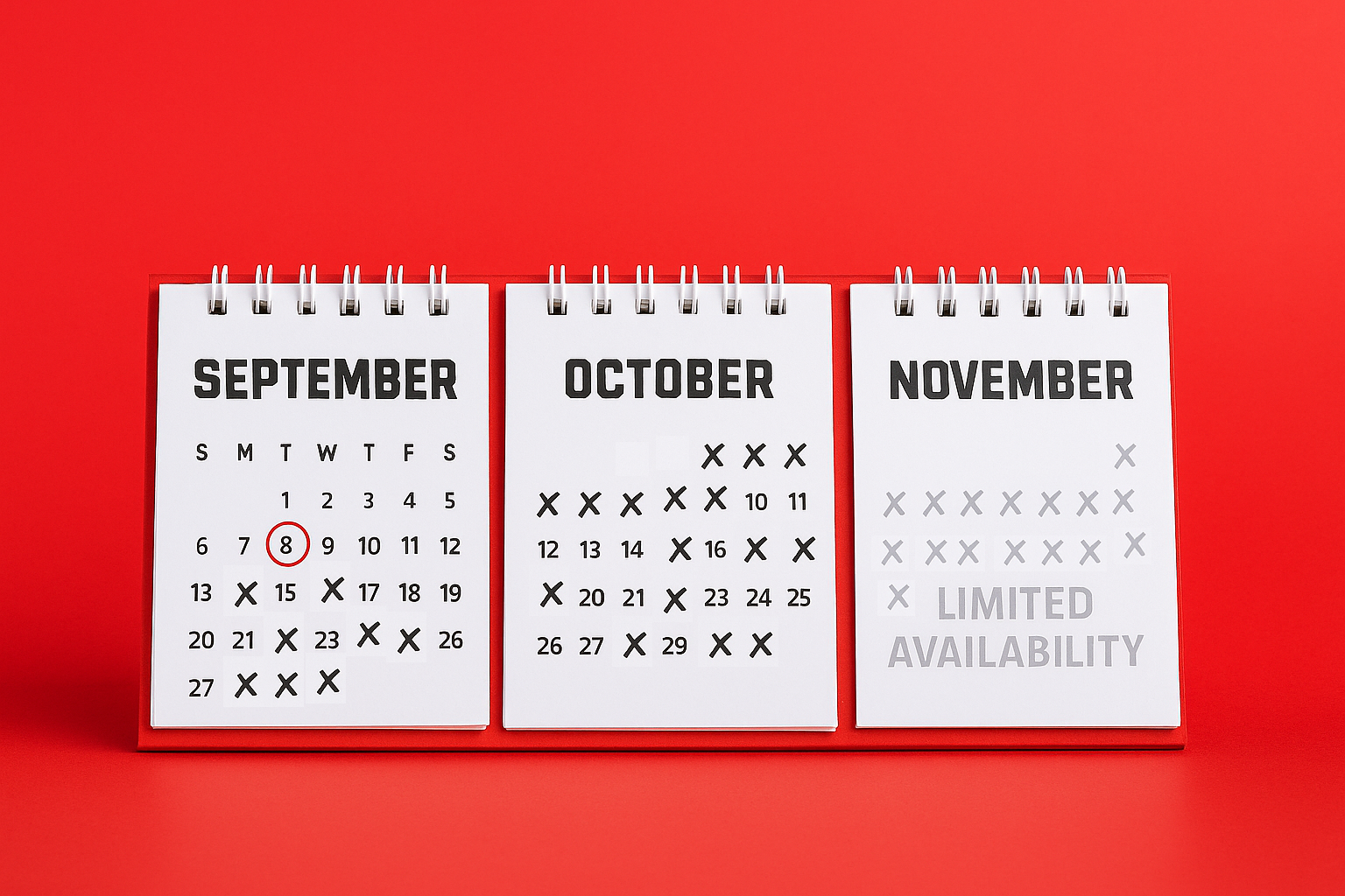 Calendars depicting less availability over time