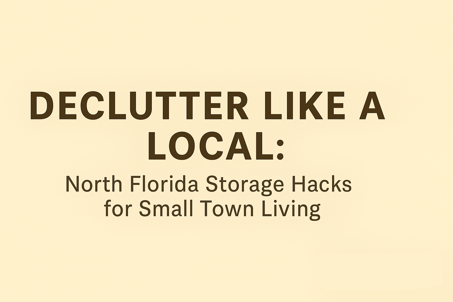 Slider banner featuring the text ‘Declutter Like a Local: North Florida Storage Hacks for Small Town Living’ in bold dark brown letters on a soft yellow background.