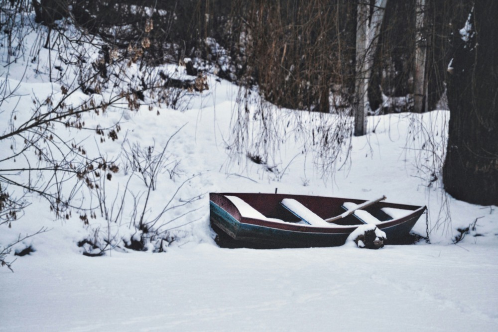 small boat covered in snow in Williamstown