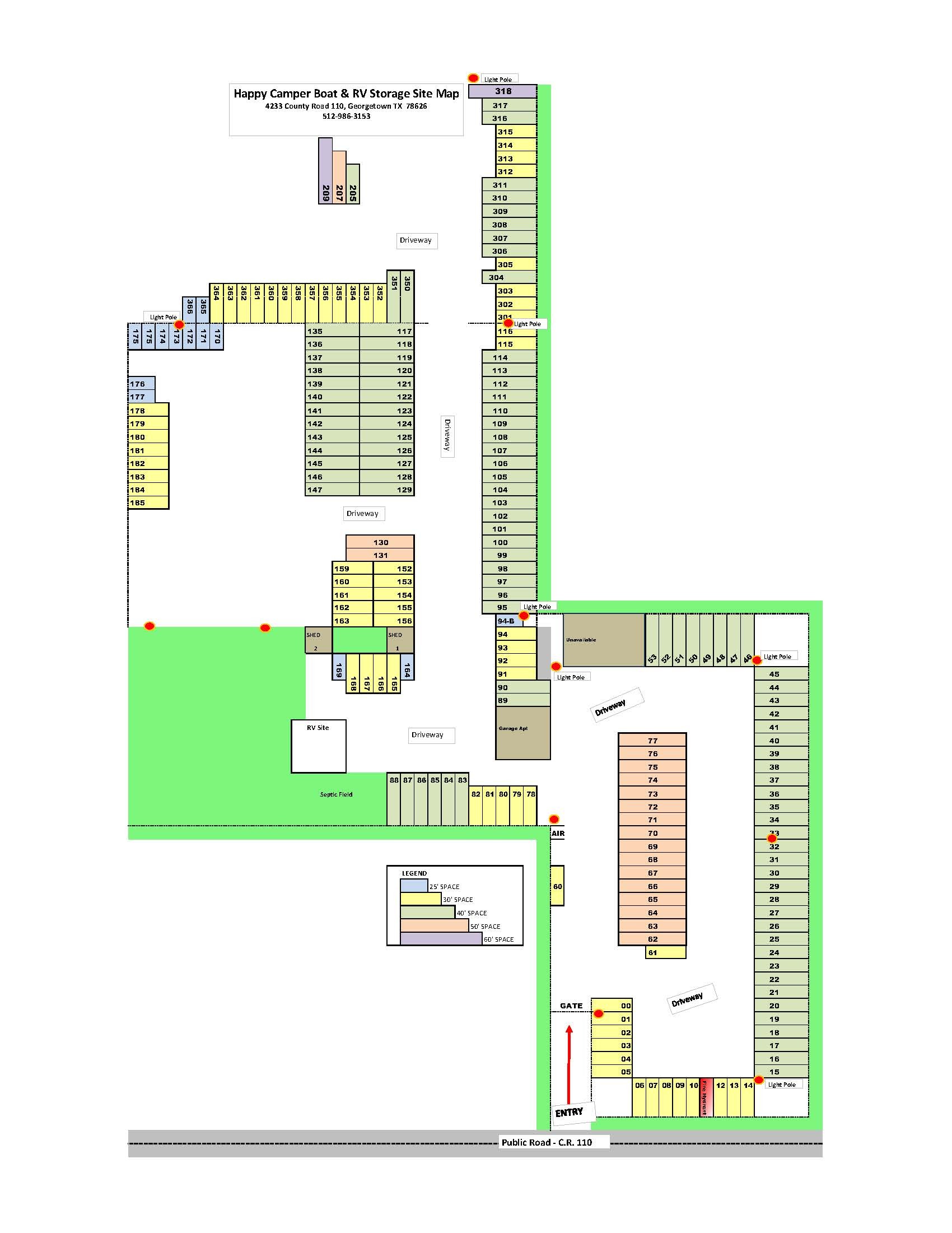 Happy Camper Boat & RV Storage Site Map