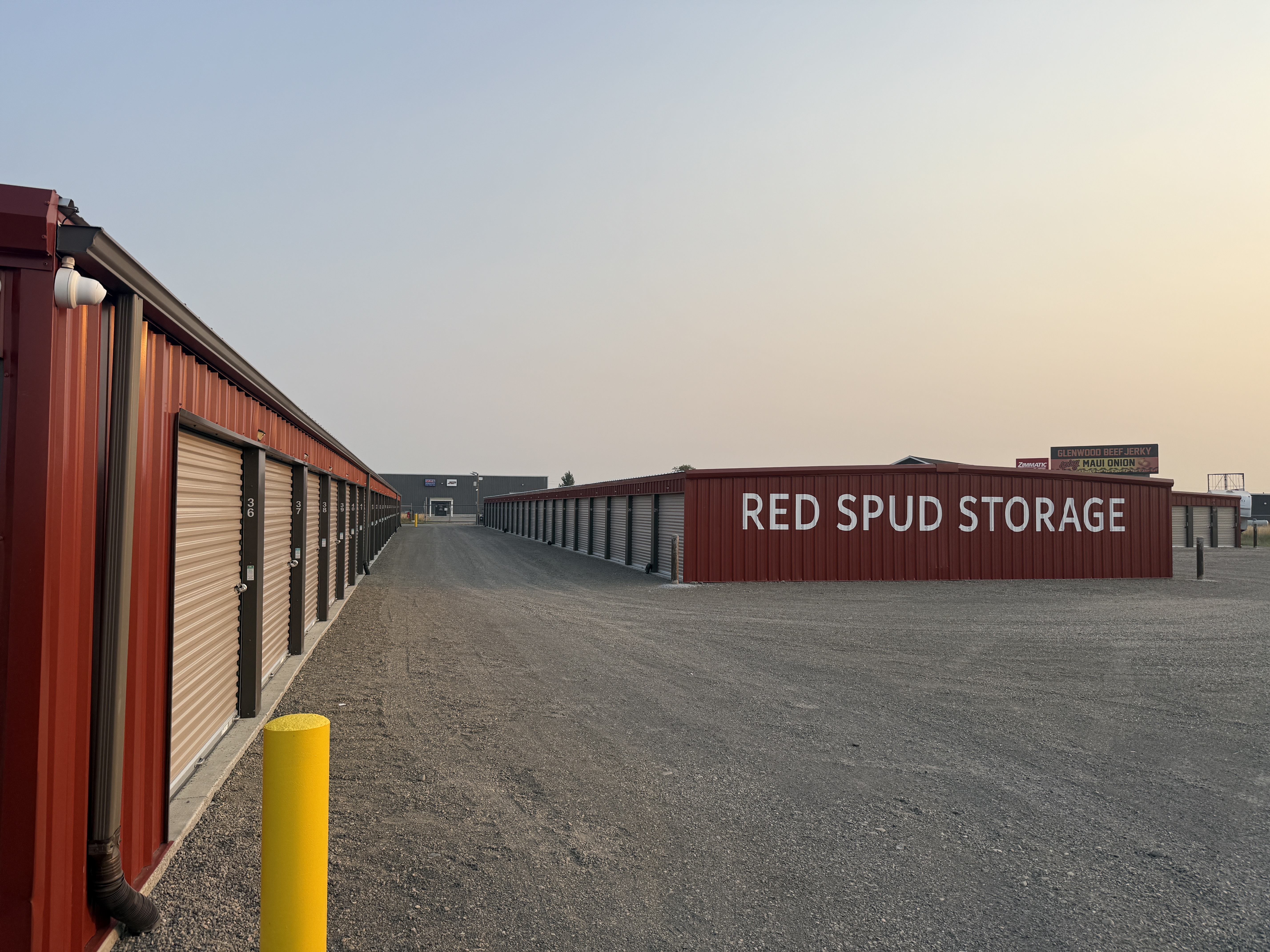 Exterior view of Red Spud Storage facility showing clean, secure drive-up storage units in Rexburg Idaho near BYU-I.