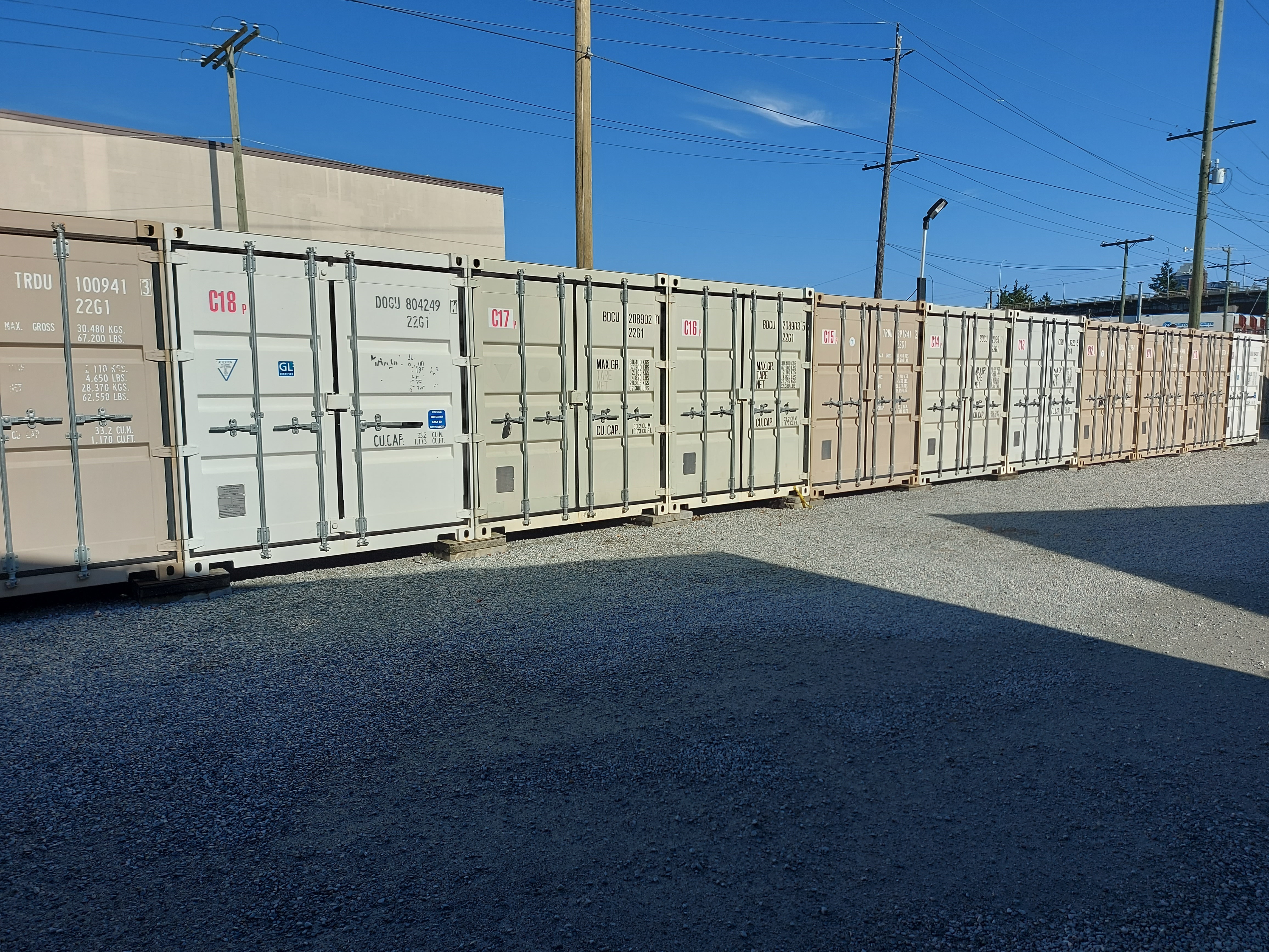 Row of storage containers in south Vancouver