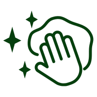 Clean icon with hand and sparkle.