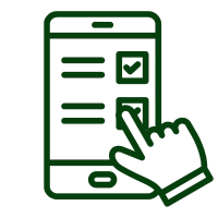 Tablet and hand icon to represent online reservations and payments.