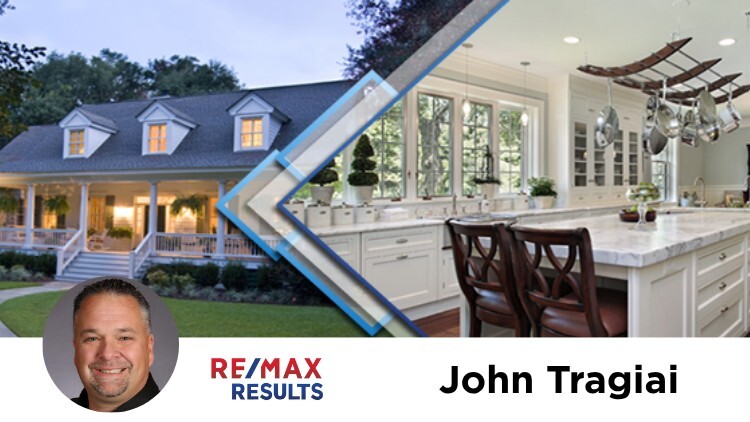 Real estate agent John Tragiai from RE/MAX Results, with photos of a home exterior and a bright kitchen interior. Real estate agent John Tragiai from RE/MAX Results, with photos of a home exterior and a bright kitchen interior.