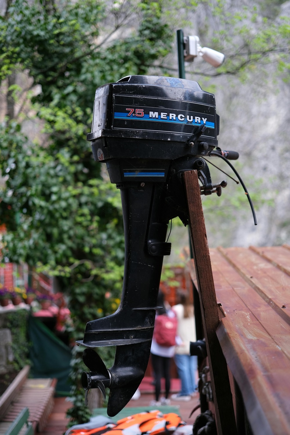 A black 75 Mercury boat engine A black 75 Mercury boat engine