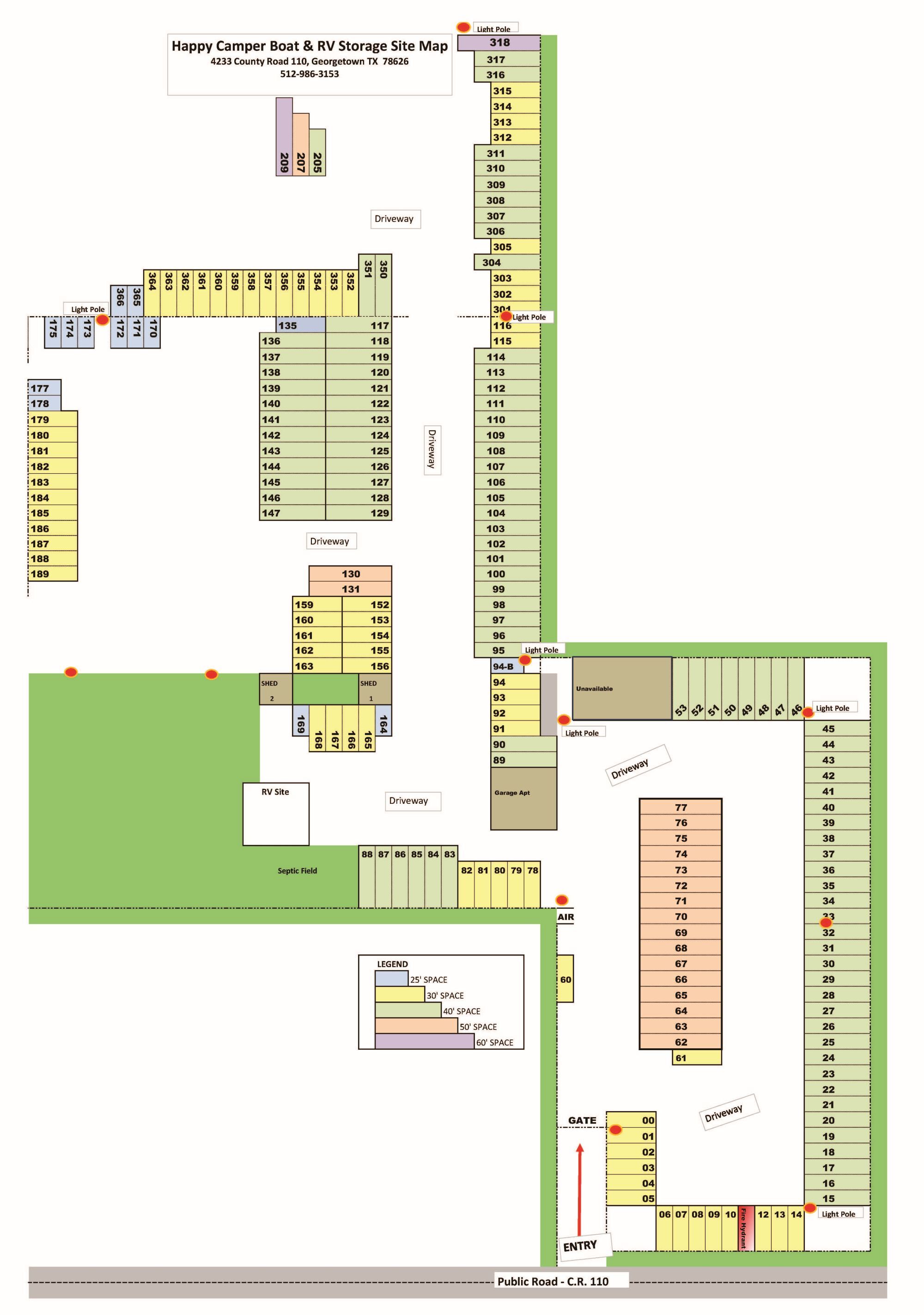 A map showing Happy Camper Parking Layout 1-22-2026