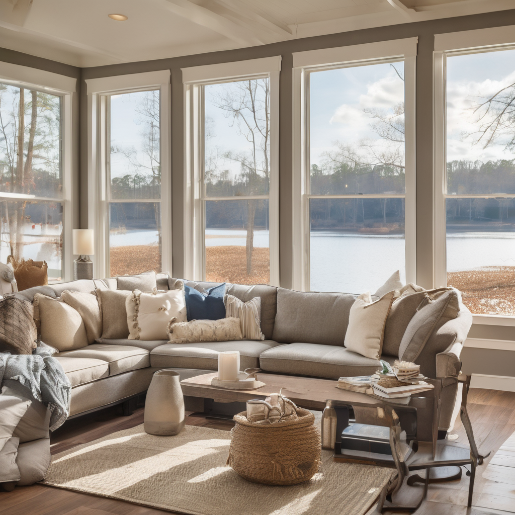 home with couch and view of lake hart well