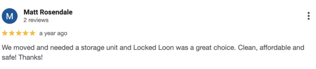 Screenshot of a 5-star review for Locked Loon Storage