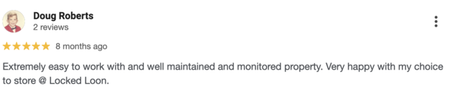 Screenshot of a 5-star review for Locked Loon Storage