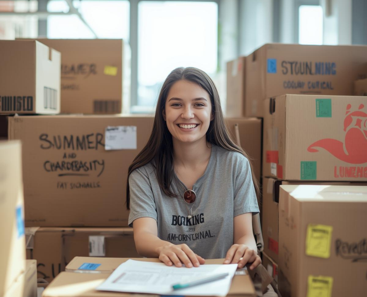 Image of girl college student storing items