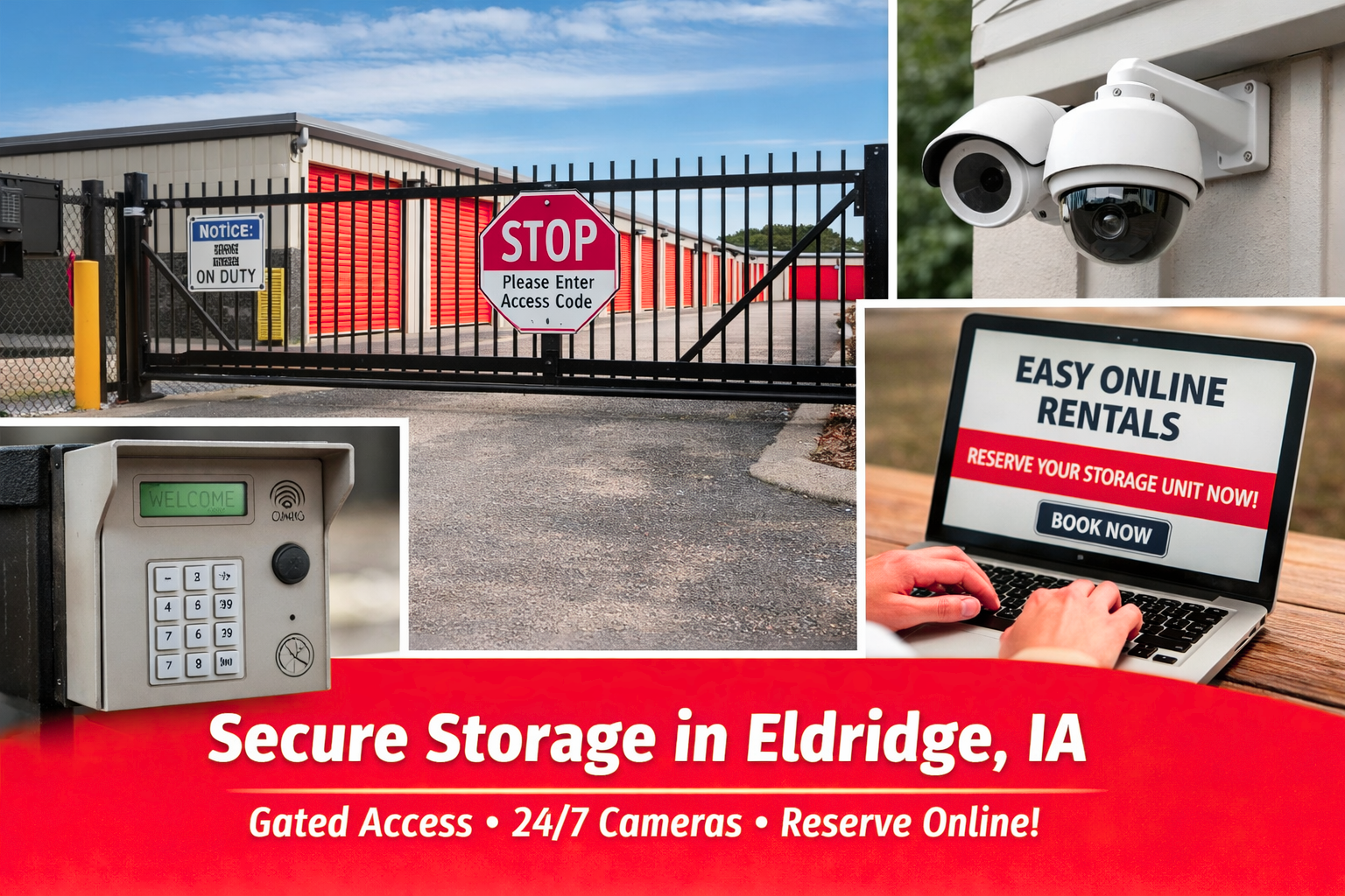 Image featuring Security Gate, Key Pad Access and Online Booking at our Storage Facility in Eldridge, IA Image featuring Security Gate, Key Pad Access and Online Booking at our Storage Facility in Eldridge, IA