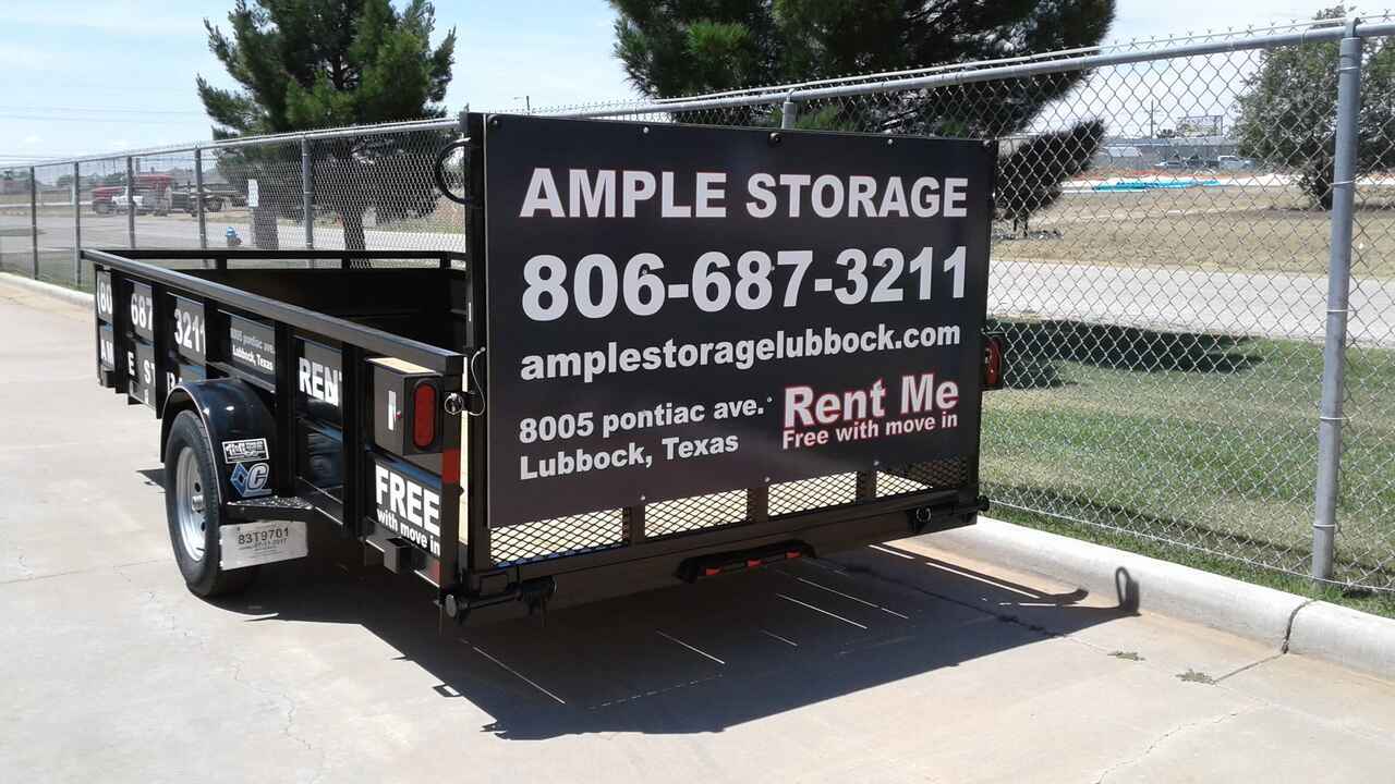 A view of a trailer with the Ample Storage logo and contact information. A view of a trailer with the Ample Storage logo and contact information.
