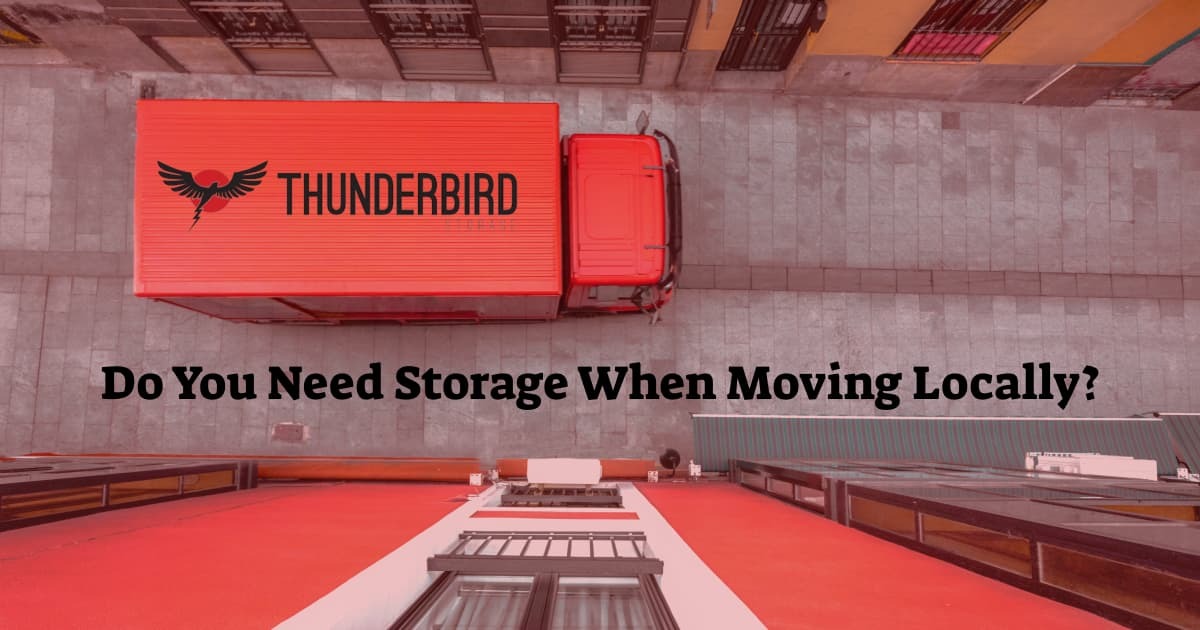 overhead shot of a truck carrying thunderbird's self storage unit when moving locally