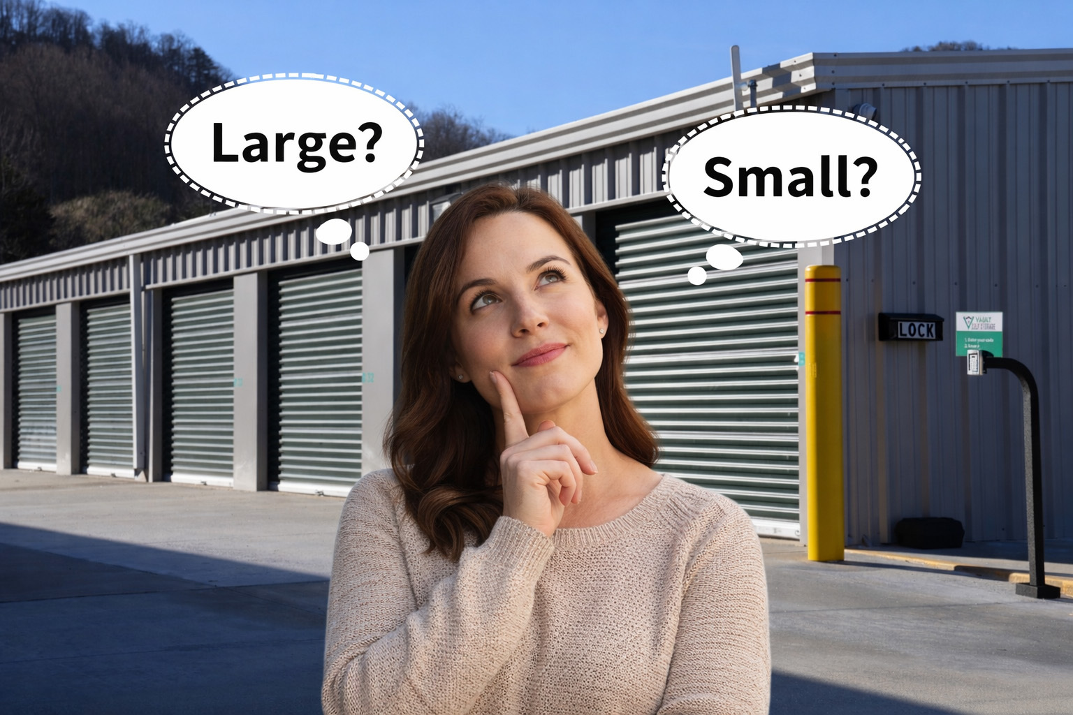 Woman choosing large and small self-storage units in Clayton GA Woman choosing large and small self-storage units in Clayton GA