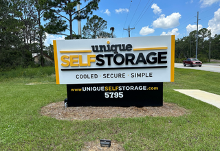 Storefront entrance to the office space for rent at Unique Self Storage in Sebring, FL.