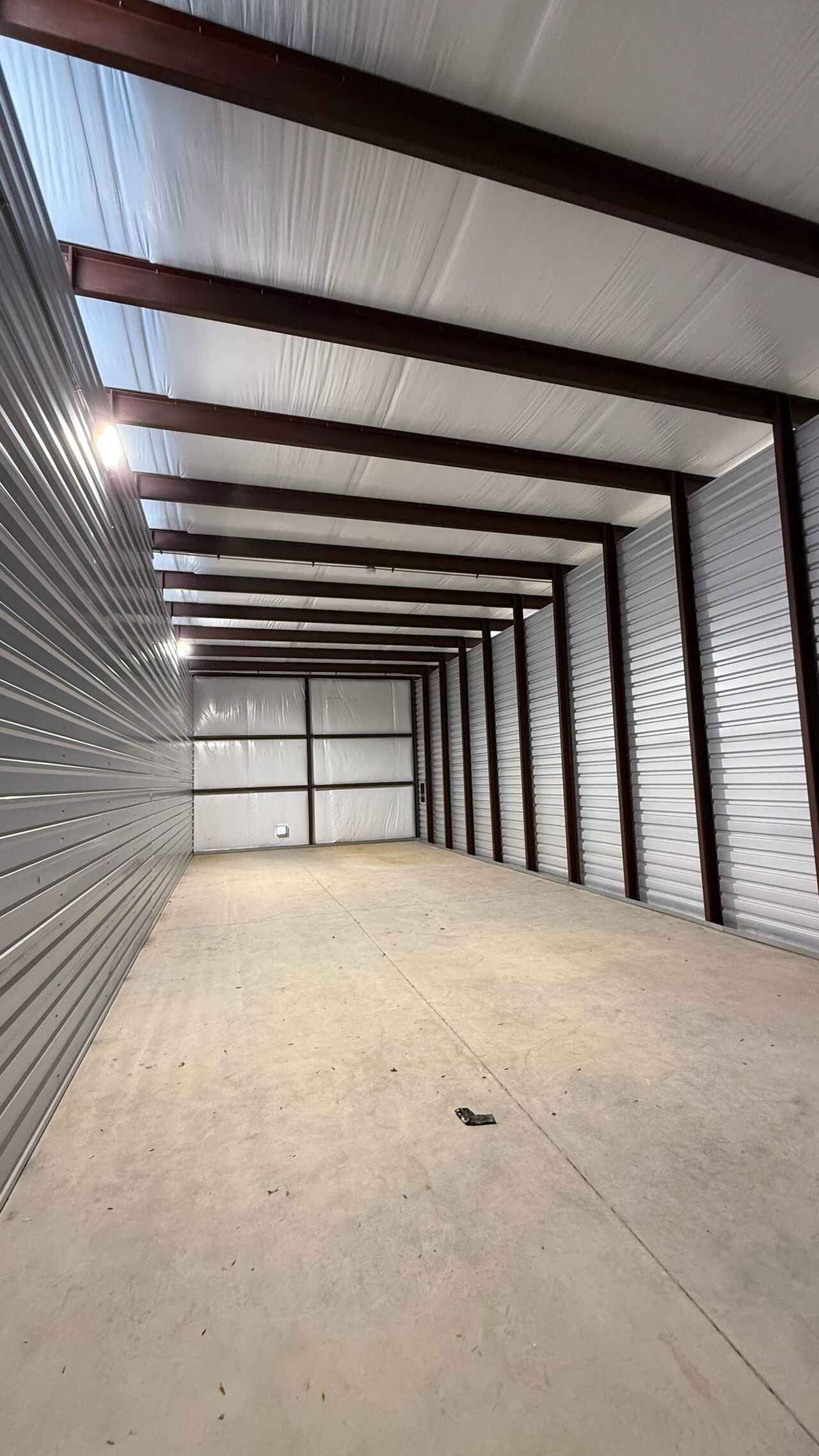 Large red RV storage stalls Large red RV storage stalls