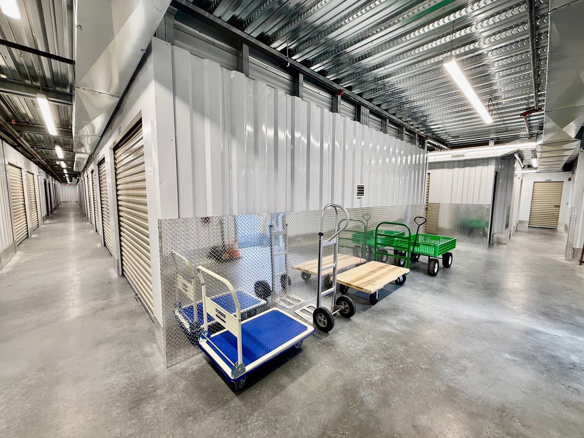 Interior hallway at Southbury Self Storage with free moving carts