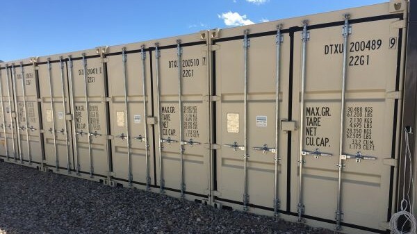 Secure steel storage container doors and lock box at DAM Reliable Storage in Kenora