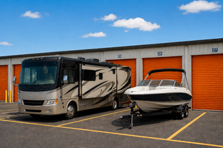 Outdoor boat and RV parking spaces at Saving Space Storage, 6977 Garrett Rd in Gardendale, AL.