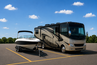 Outdoor boat and RV parking at Saving Space Storage, 9970 AL-157 in Vinemont, AL.