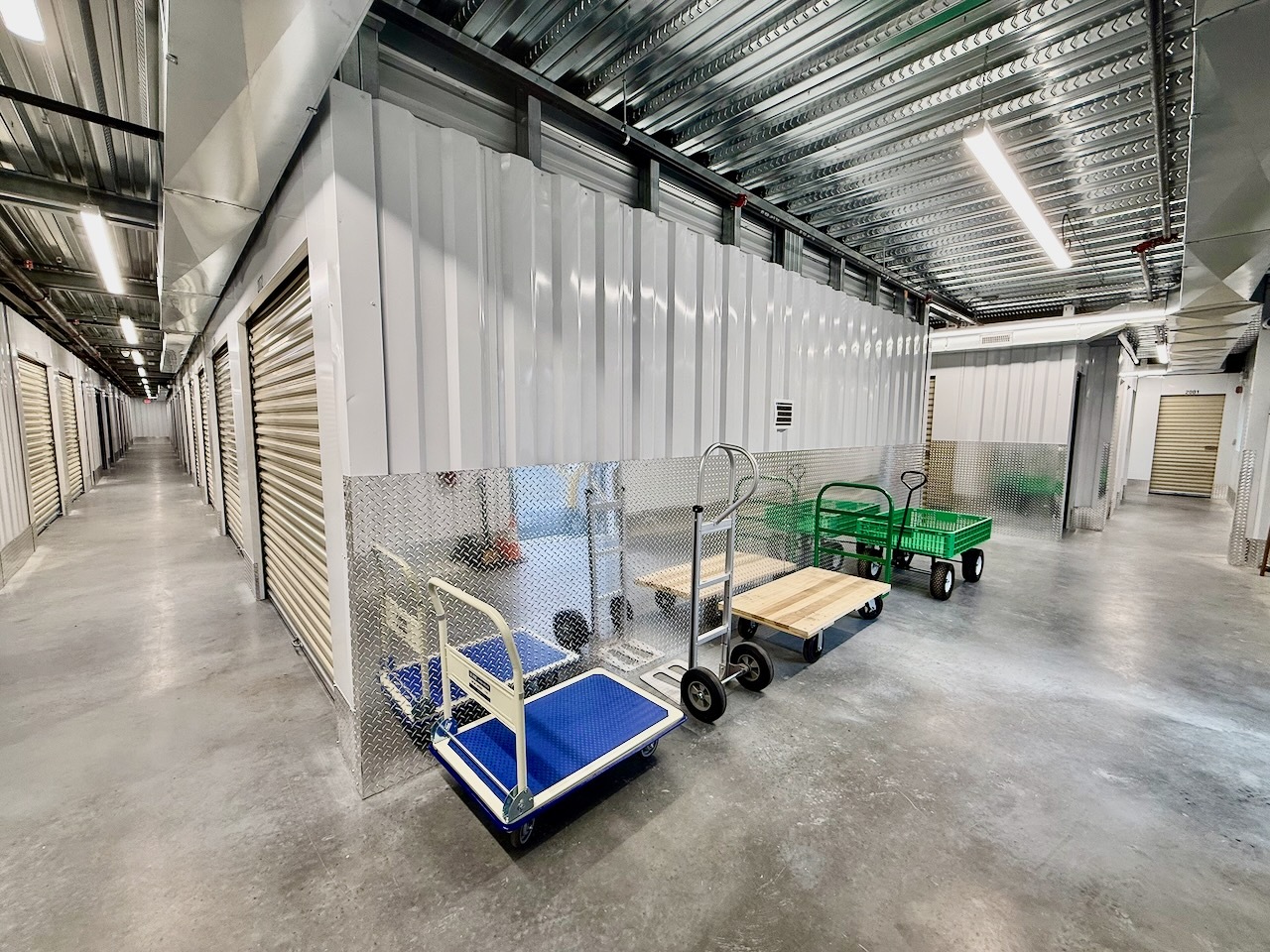 Interior hallway at Southbury Self Storage with free moving carts