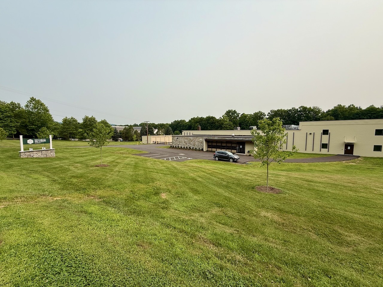 The front of Southbury Self Storage seen from Poverty Rd
