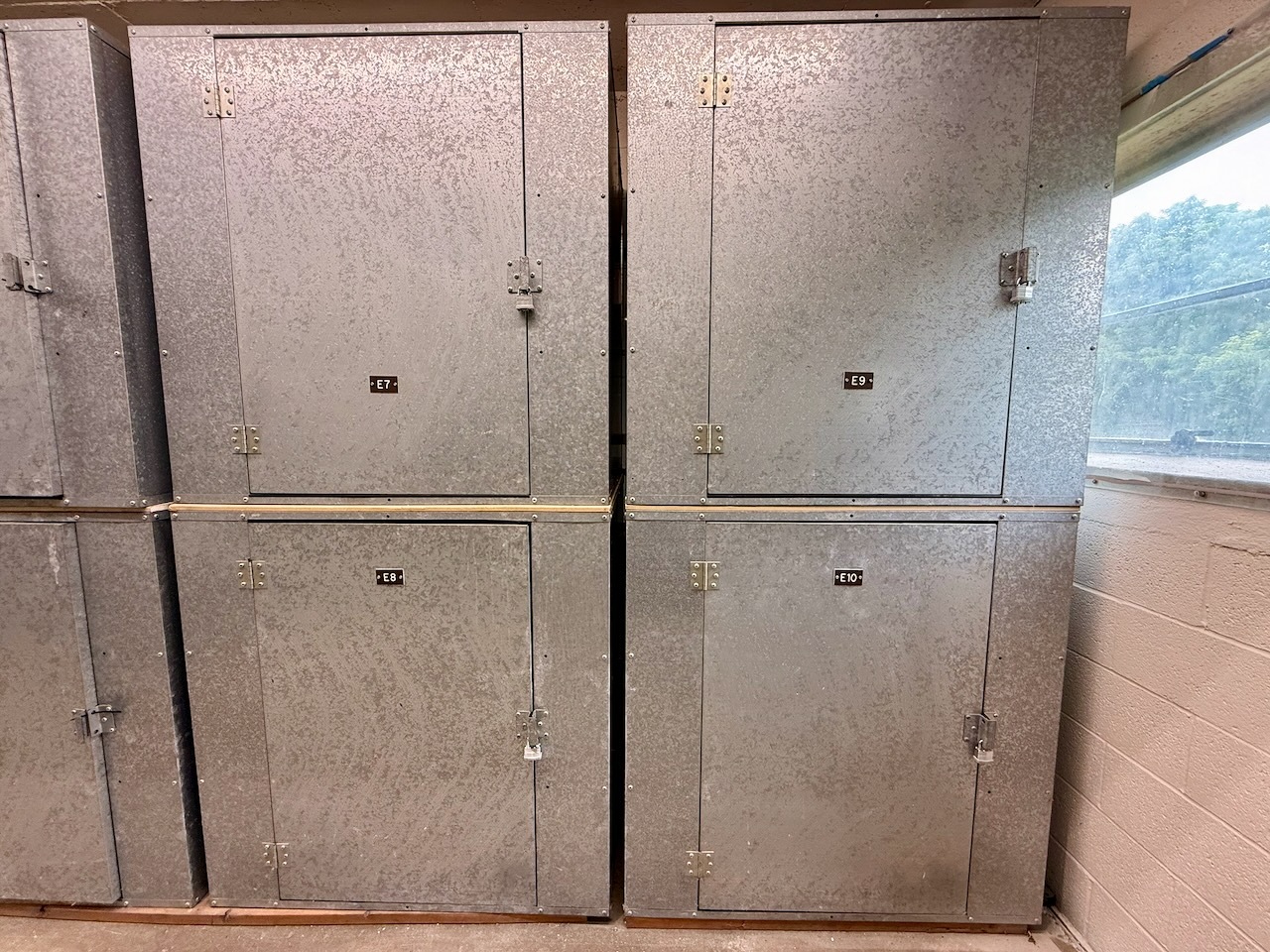 A bank of small galvanized steel locker storage units at Southbury Self Storage, ideal for a few boxes