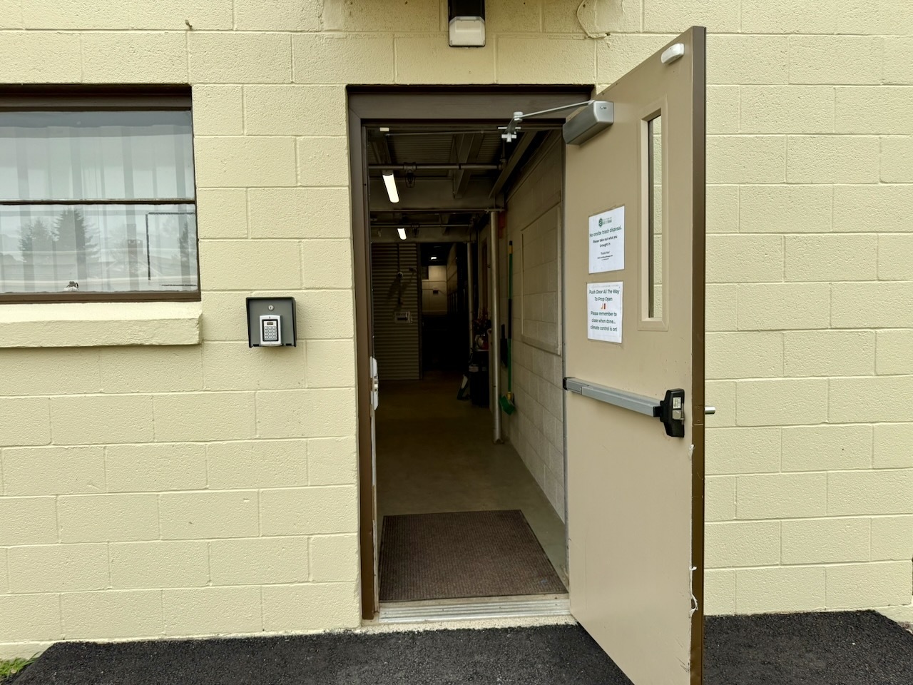 The keypad controlled side entrance door into Building 1 at Southbury Self Storage