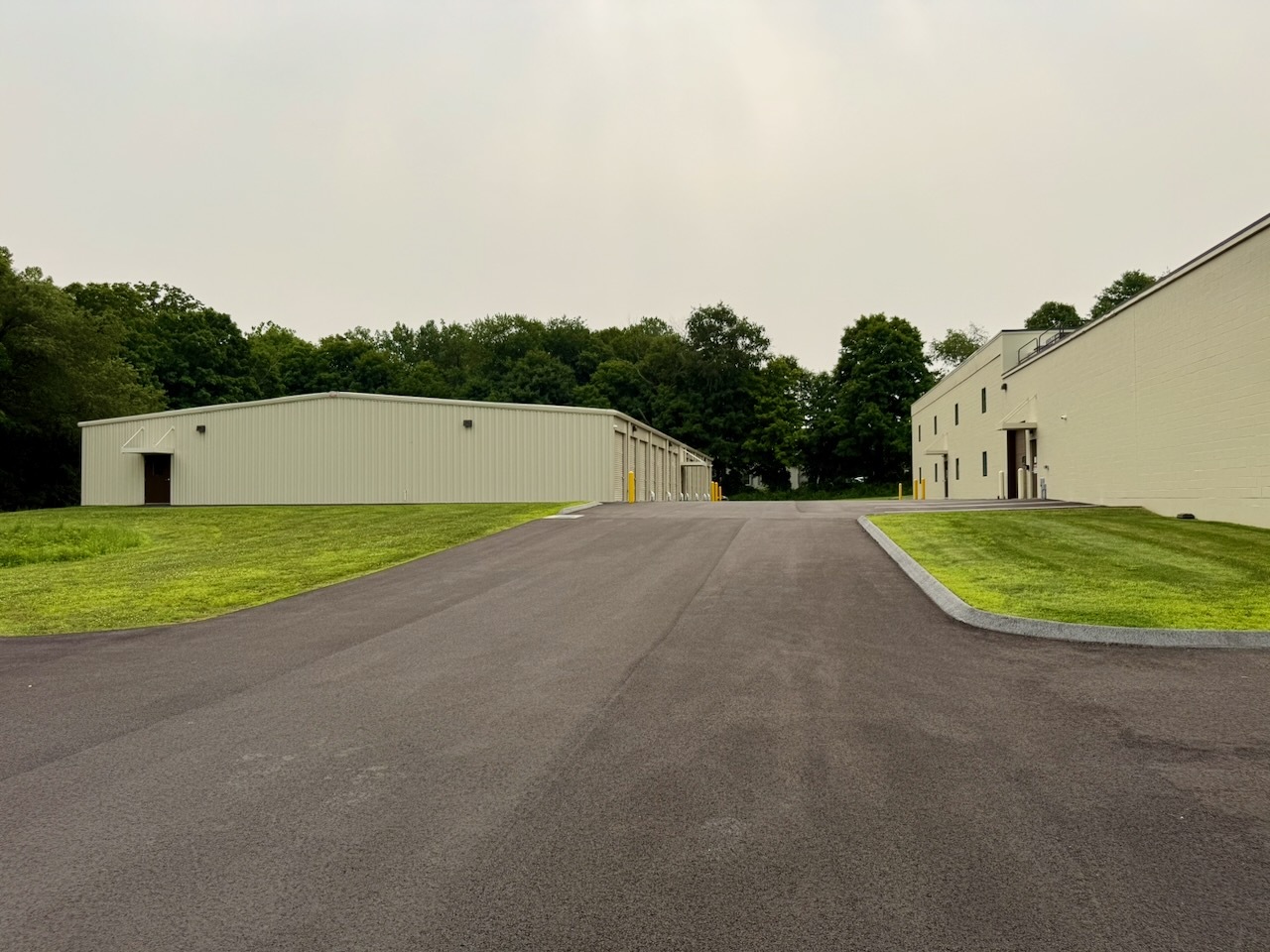 The multi-building Southbury Self Storage campus and drive aisle