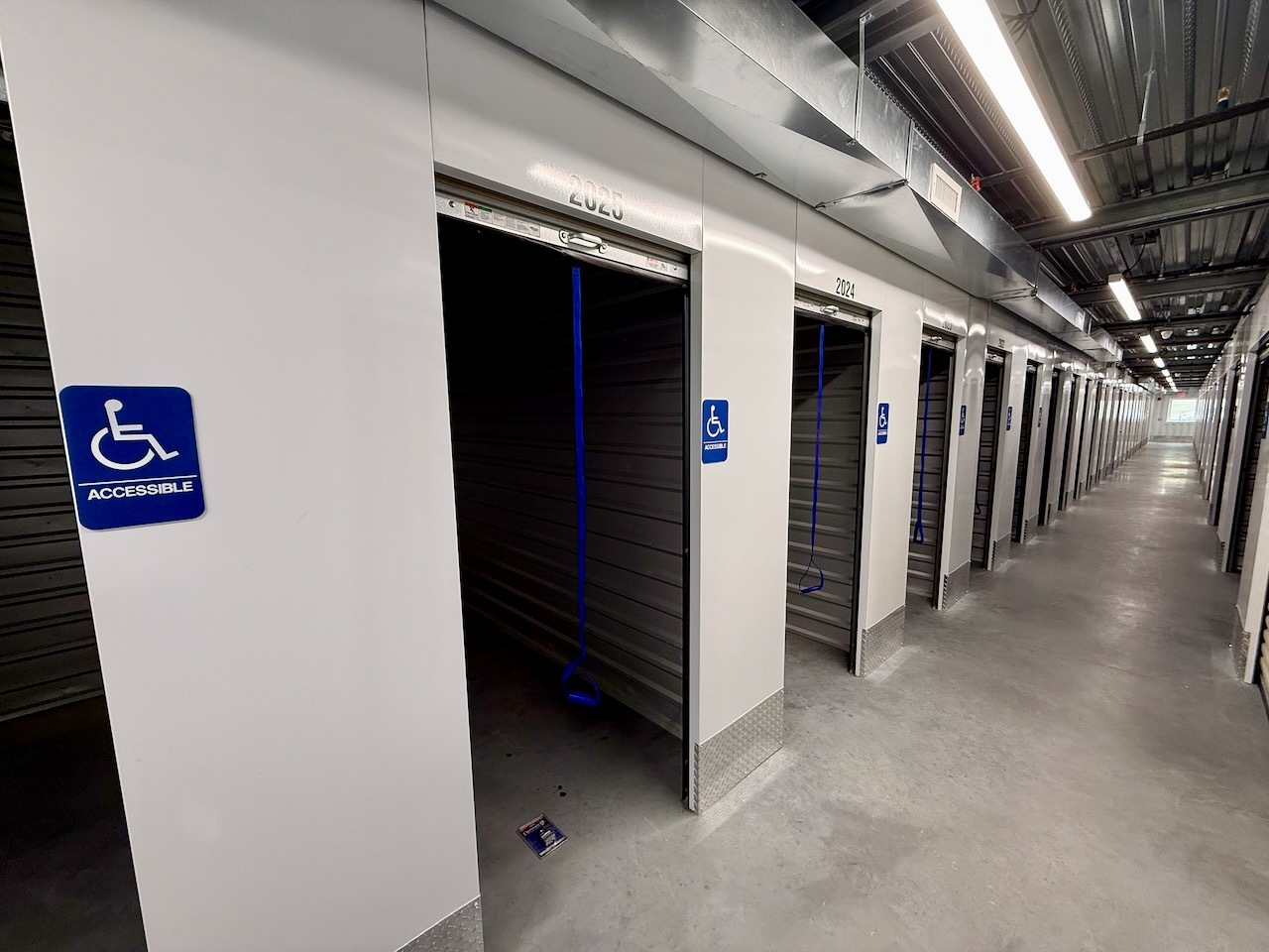 Climate-controlled indoor storage hallway at Southbury Self Storage near Woodbury CT