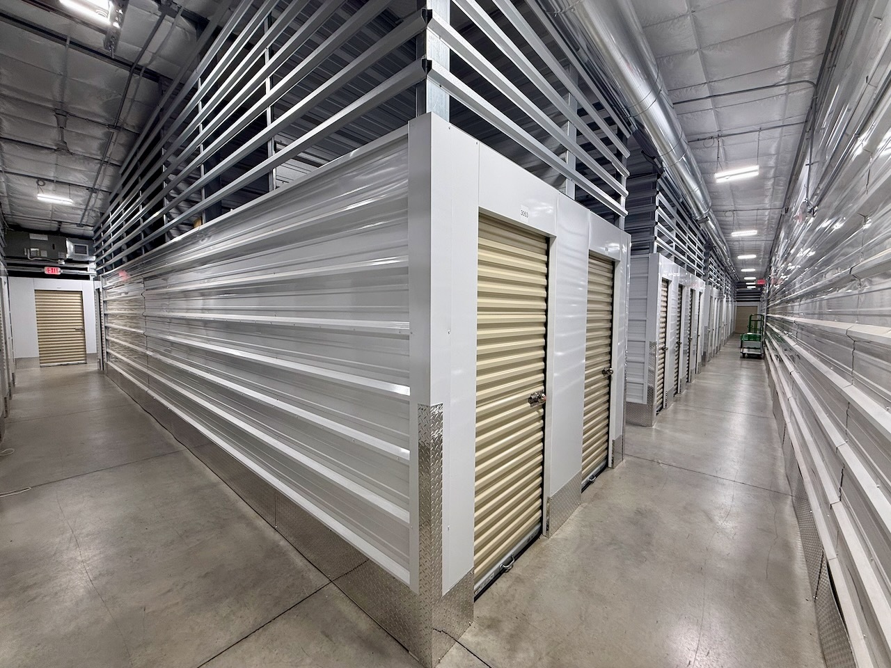 Clean indoor storage hallway with a mix of unit sizes at Southbury Self Storage near Oxford CT