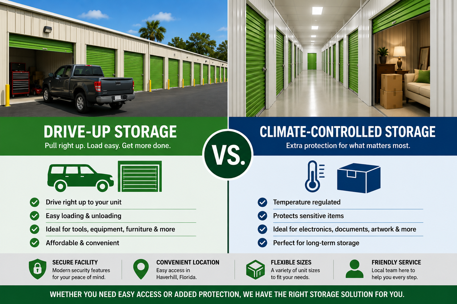 Climate-controlled storage units in Haverhill Florida