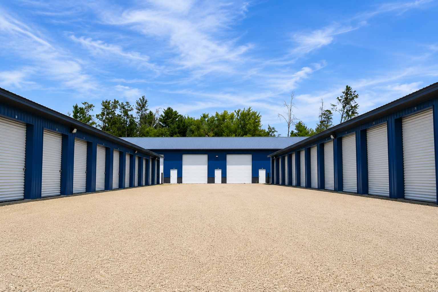 Cityside Storage facility with clean gravel drive and secure storage units serving Castle Rock Lake, Lake Petenwell, Tomah, and Central Wisconsin.