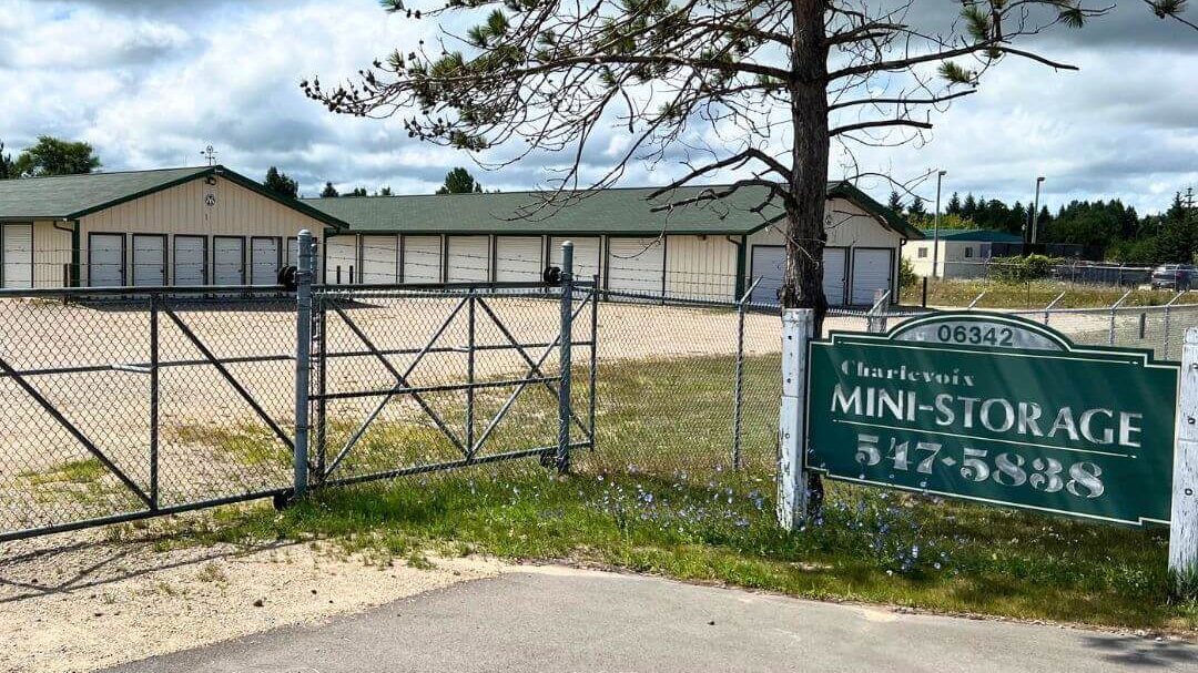 Drive-up storage units at Charlevoix Mini Storage on US-31 South in Charlevoix, Michigan