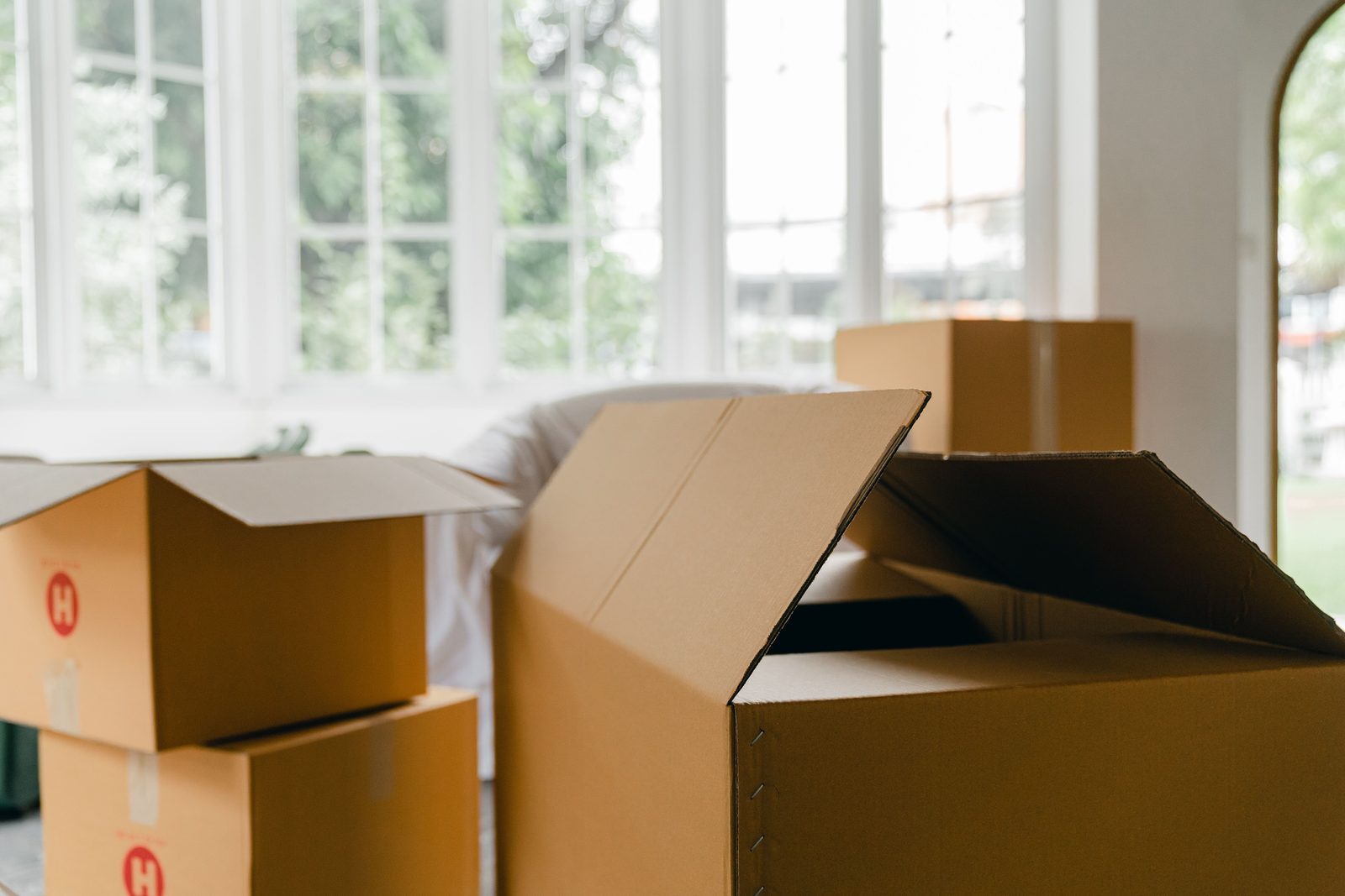 Moving boxes packed for a move to Charlevoix Michigan
