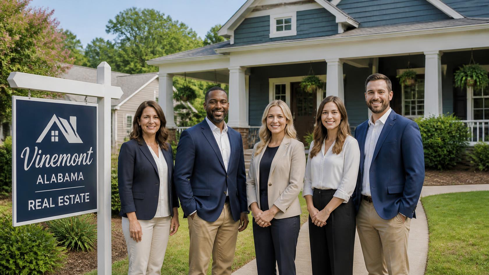 Real estate agents in Vinemont, AL standing outside a local home for sale. Real estate agents in Vinemont, AL standing outside a local home for sale.