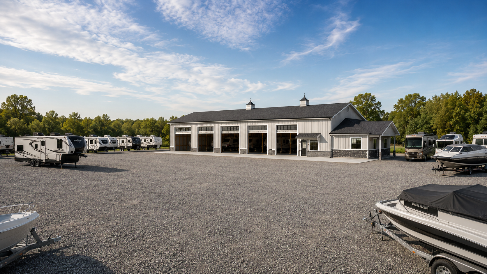 Conceptual rendering of RV and boat storage across the West MI RV Storage property in Zeeland, Michigan