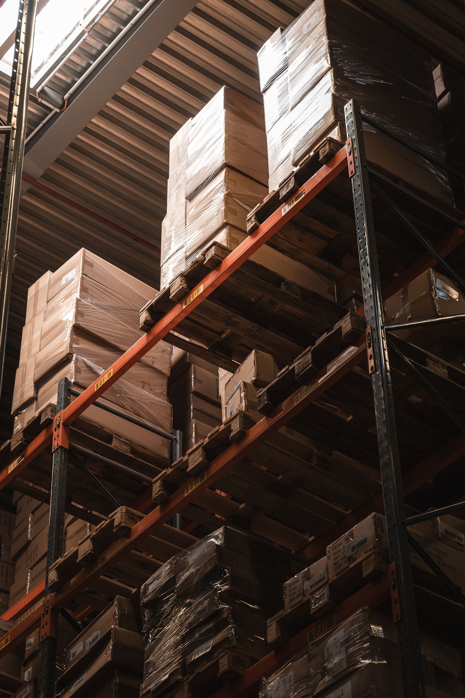 Organized business inventory stored on shelving for a Charlevoix Michigan business