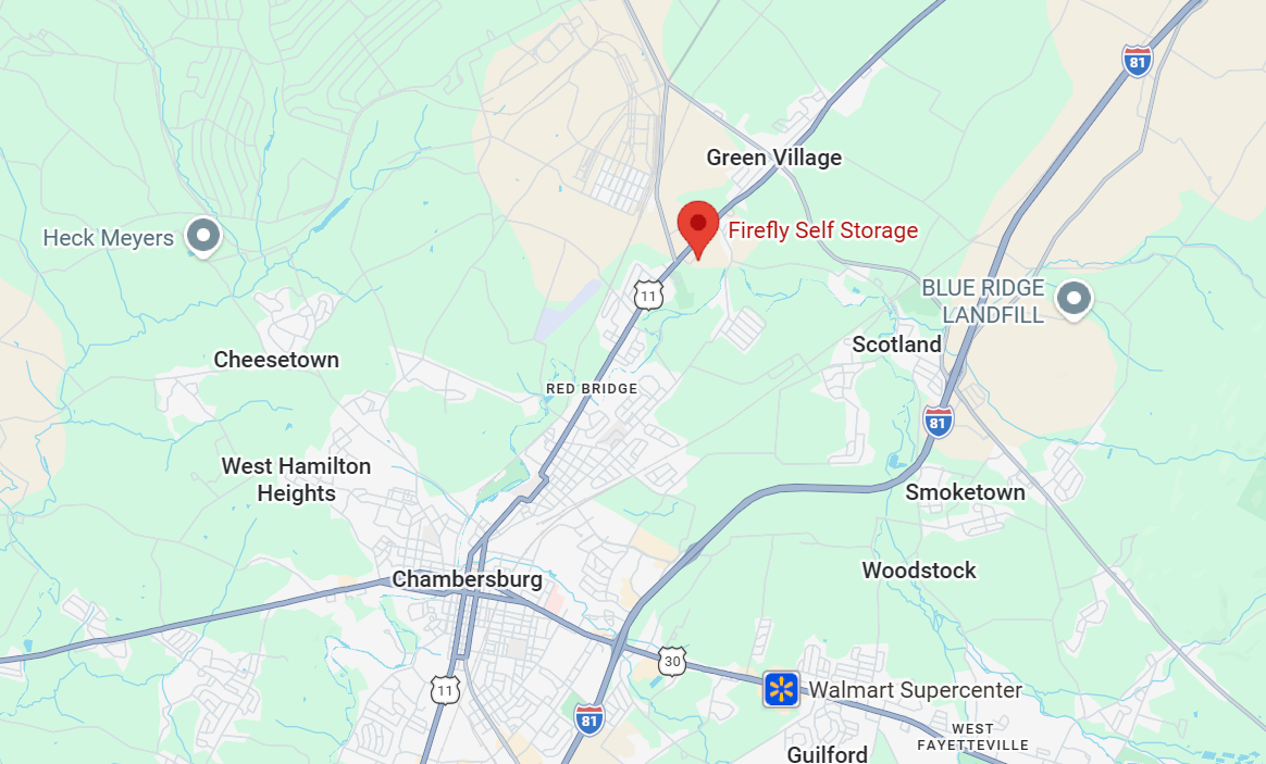 Map of Chambersburg PA Firefly Self Storage Location