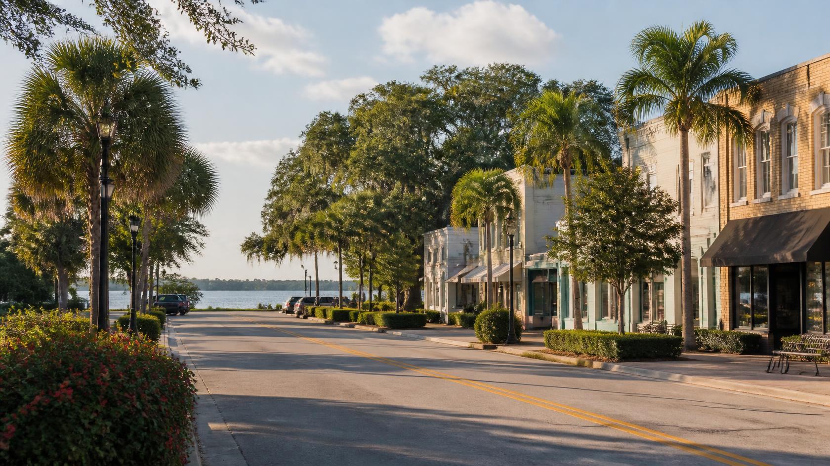 Cost of living in Sebring, FL with downtown buildings, palm trees, and lake views Cost of living in Sebring, FL with downtown buildings, palm trees, and lake views