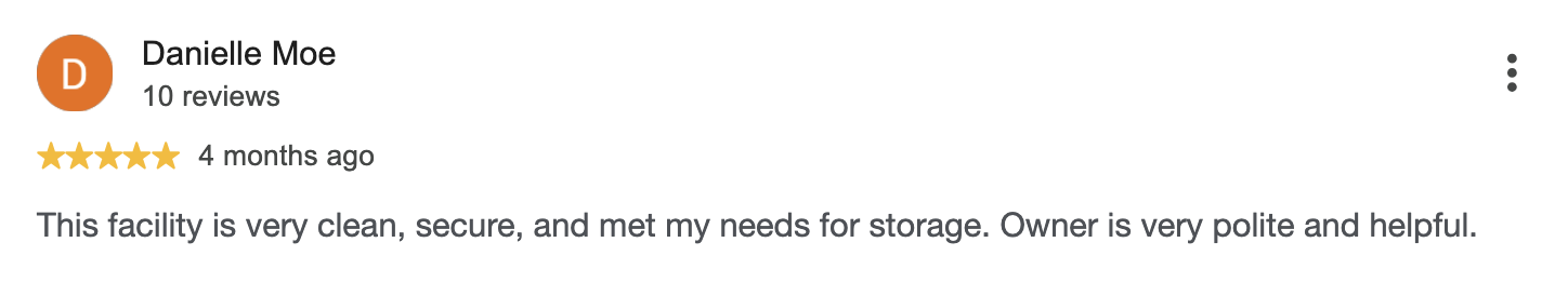 5-star customer review of Hastings Mini Storage in Hastings, MN