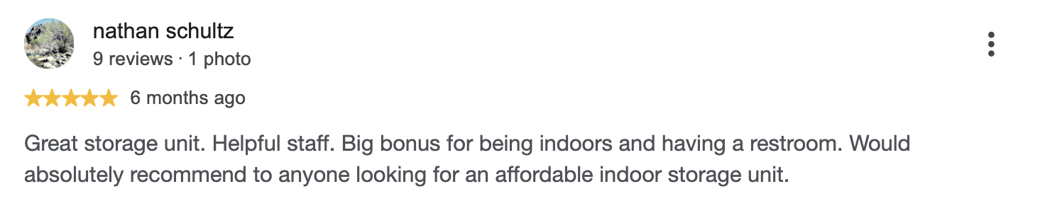 5-star customer review of Hastings Mini Storage in Hastings, MN