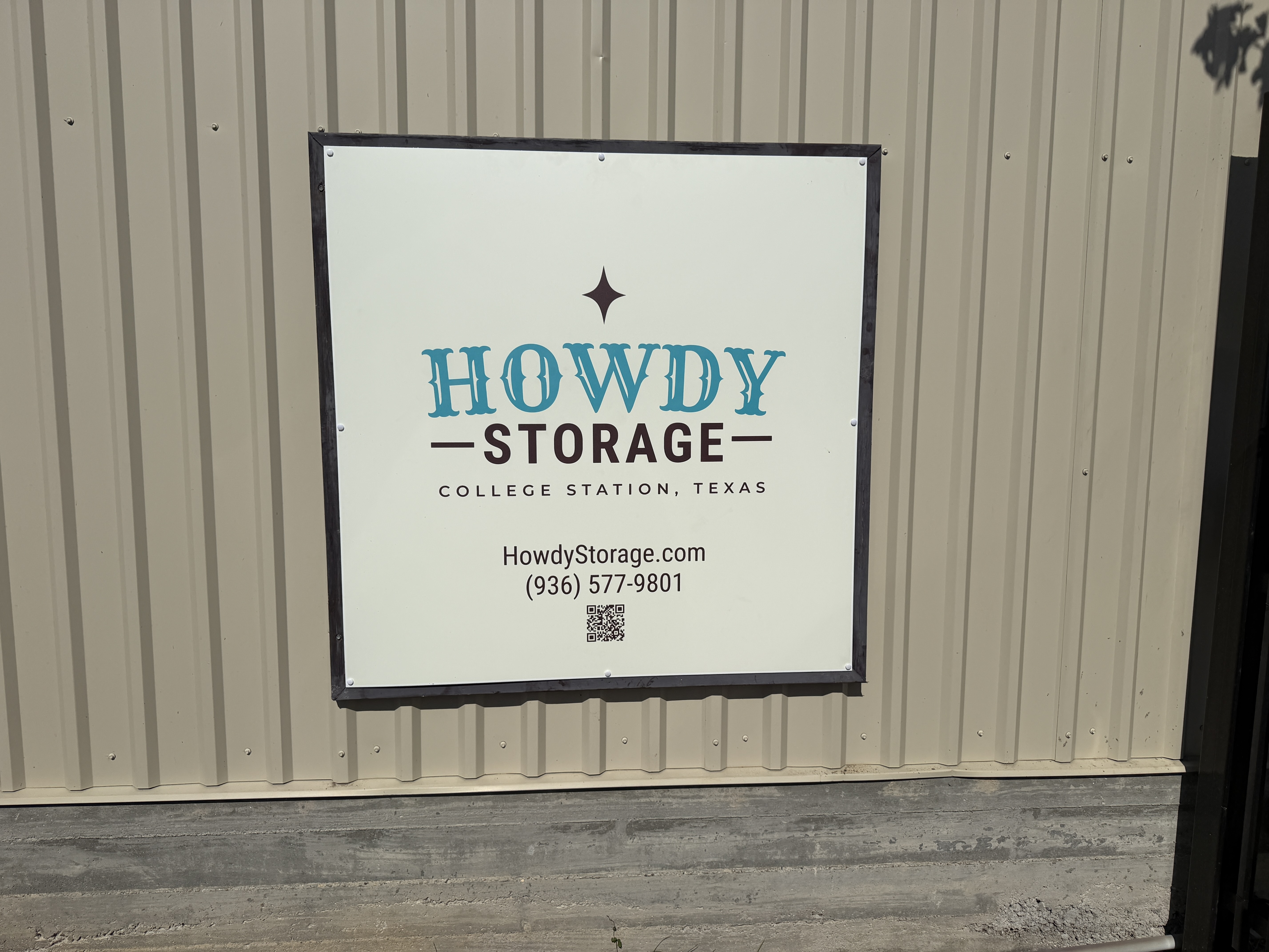 Front View of the New Howdy Storage Sign