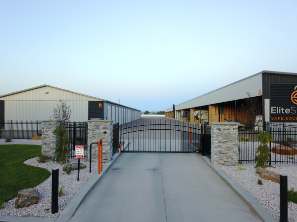 Entrance and security gate at Elite Storage in Rexburg, Idaho